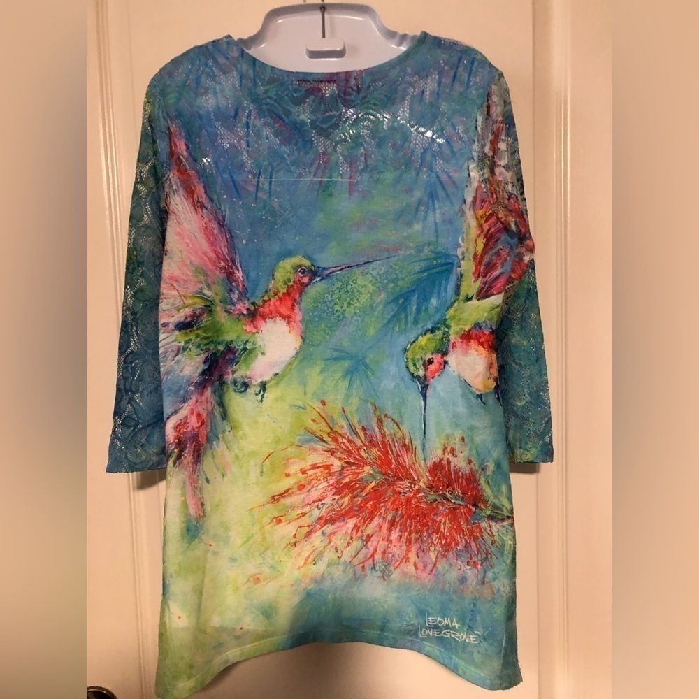 Leoma Lovegrove Hummingbird Shirt with Lace and Rhinestones. - Picture 3 of 15